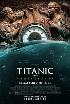 a movie poster with an image of two angels and a clock in the middle of water