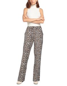 gabardine, no appliqués, leopard-print, high waisted, regular fit, straight leg, multipockets, button closing, zipper closure , Color: Ivory , Size: 2 Leopard Print Wide Leg Bottoms With Pockets, Wide Leg Leopard Print Bottoms With Pockets, Chic Straight Leg Leopard Print Pants, Chic Leopard Print Straight Leg Bottoms, Leopard Print Wide Leg Bottoms For Work, Wide Leg Leopard Print Bottoms For Work, Workwear Wide Leg Leopard Print Bottoms, Chic Leopard Print Workwear Bottoms, Chic Leopard Print Trousers