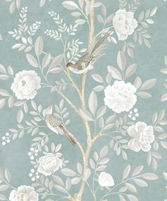 a wallpaper with flowers and birds on it