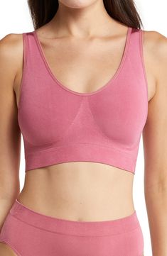 Smooth and stretchy fabric shapes a soft bralette designed with seamless construction for all-day comfort and a wide underbust band that provides light support for smaller figures. Knitting between the cups creates natural shaping and definition. Removable soft cups Partially lined Nylon/spandex Hand wash, line dry Imported Women's Clothing Soft Cup, Stretchy Fabric, Rose Wine, Nordstrom Rack, Bralette, Women's Clothing, Hand Wash, Nordstrom, Spandex