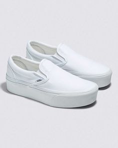 White Platform Vans, Platform Aesthetic, Platforms Aesthetic, White Slip On Vans, Wall Style, Platform Vans, White Platform Sneakers, Fall Style Guide, Vans Original