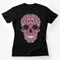 Gothic Skull Pattern T-Shirt, Pink and Black, Edgy Skull Print, Trendy Graphic Tee, Unisex Casual Wear, Soft Cotton, All Sizes Available Female T-Shirt Custom graphic T-Shirt.Customize your color Black Punk T-shirt With Skull Print, Black Skull Print Band Merch Tops, Punk Black T-shirt With Skull Print, Black Skull Print Graphic Tee, Emo Skull Print Short Sleeve Tops, Emo Short Sleeve Top With Skull Print, Black Short Sleeve T-shirt With Skull Print, Emo Style Black T-shirt With Skull Print, Black Emo Top With Skull Print