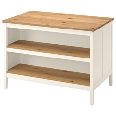 a white and oak tv stand with two shelves on each side, against a white background