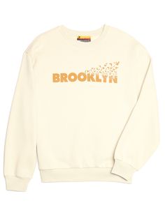 Women's Brooklyn Flight Sweatshirt - BROOKLYN INDUSTRIES Crew Neck Hoodie With Logo Print For Spring, Spring Crew Sweatshirt With Logo Print, Fall Crew Neck Hoodie With Logo Print, College Logo Print Crew Neck Sweatshirt, Logo Print Crew Neck Sweater For Loungewear, Crew Neck Sweater With Logo For Loungewear, Relaxed Fit Logo Print Sweatshirt For Spring, White French Terry Crew Neck Sweats, Cotton Crew Neck Sweatshirt With Screen Print