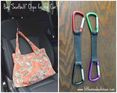 two pictures one has an orange purse and the other is a green bag with colorful handles