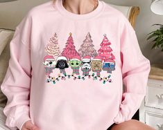 Pink Xmas Tree, Disney Christmas Shirts, Tree Sweater, Pink Xmas, Xmas Lights, Pink Christmas Tree, Pink Trees, Sorority Shirts, Friend Christmas