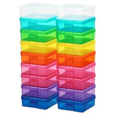 stacking bins with different colors and sizes