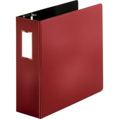 a red binder on a white background with a clipboard in the bottom right corner