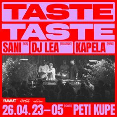 a concert poster for taste taste with two men standing on stage in front of an audience