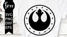 the star wars svg logo is shown on a white shirt with stars around it