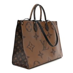 This is an authentic LOUIS VUITTON Reverse Monogram Giant Onthego GM. This tote features oversized and classic versions of the Louis Vuitton monogram printed in light and dark brown on coated canvas. The bag features rolled top handles and long shoulder straps that can be tucked away inside the bag, accented with polished gold-toned hardware. The top is open to a red fabric interior with zipper and patch pockets. Louis Vuitton Monogram Bag, Louis Vuitton Neverfull Monogram, Monogram Neverfull, Louis Vuitton Totes, Louis Vuitton Damier Azur, Monogram Bag, Louis Vuitton Damier Ebene, Monogram Prints, Light And Dark