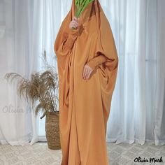 Olivia Mark - Premium Plus Size Abaya Dress Set for Women - Elegant Solid Batwing Sleeve Round Neck Loose Full Length Dress with Matching Hijab - Perfect for Casual Occasions Plus Size Abaya, Dress With Hijab, Casual Abaya, Fitted Maxi Dress, Muslim Dress, Color Coffee, Abaya Dress, Full Length Dress, Round Neck Dresses