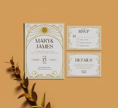 an elegant wedding suite with gold foil on the front and back