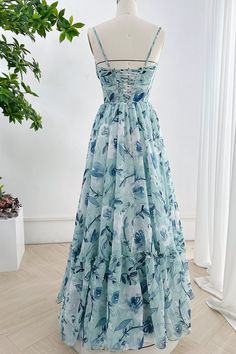 Tiered Prom Dress, Floral Pattern Dress, Corset Bodice, Fabric Accessories, Tie Bow, Dress Spaghetti, Floral Chiffon, British Indian, Tea Length