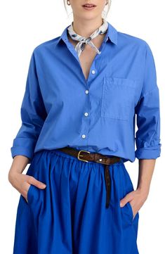 Alex Mill Paper Cotton Button-Up Shirt | Nordstrom Open Stitch Sweater, Satin Button Up, Long Sleeve Mesh Dress, Alex Mill, Cotton Cargo Pants, Pretty Blouses, Denim Maxi Skirt, French Blue, Leather Blazer