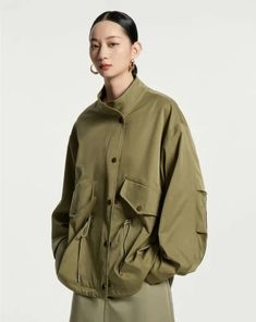 Stand Collar Loose Trench Coat Jacket – BEYOND Army Green Jacket, Sleeveless Jacket, Trench Coats Women, Style Streetwear, Outerwear Coats, Stand Collar, Army Green, Vest Jacket, Women Clothing