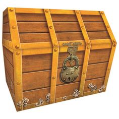 an open wooden chest with metal handles and latches on the sides, isolated against a white background