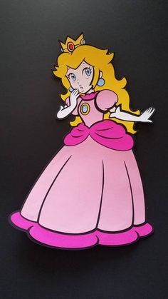 a paper cutout of princess peach from the nintendo game mario kart on a black background