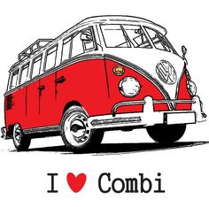 a red and white vw bus with the words i love combi