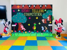 Story telling competition display board decoration Story Telling Competition, Buddha Canvas Art, School Board Decoration, Mickey Mouse Theme, Alphabet Activities Preschool, Art And Craft Videos