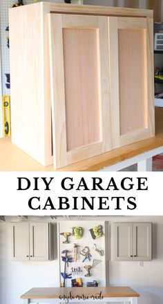 diy garage cabinets with text overlay that says diy garage cabinets