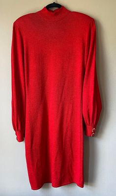 Vintage St. John by Marie Gray Knit Dress  Measures: 41" long 19" armpit to armpit  26" sleeves  3.5" cuffs  Made in USA  Gorgeous buttons on cuffs Small stain on front of dress, see last photo  One hook needs securing Message me with any questions or for more photos! Red Long Sleeve Mini Dress For Winter, Red Long Sleeve Fitted Sweater Dress, Red Fitted Long Sleeve Sweater Dress, Gray Knit Dress, Grey Knitwear, Grey Knit Dress, Dress With Buttons, Red Evening Dress, Dress Clothes For Women