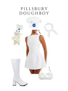 a woman in a chef's hat and dress is standing next to a stuffed animal