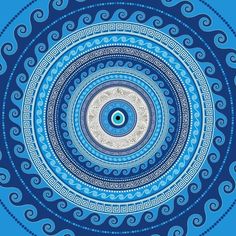 an artistic blue and white circular design