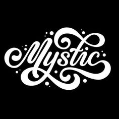 the word mystic written in white on a black background