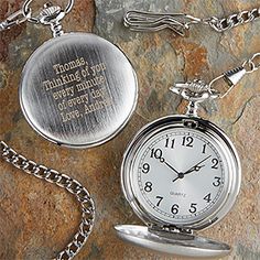 Personalized Watches & Watch Boxes | Personalization Mall Unique Wedding Keepsakes, Personalized Retirement Gifts, Engraving Ideas, Groomsmen Gifts Personalized, Silver Pocket Watch, Personalized Watches, Watch Engraving, 75th Birthday, Awesome Gifts