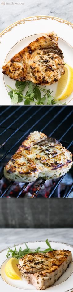 grilled fish with lemon and parsley on the grill