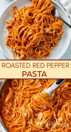 roasted red pepper pasta with a red sauce topped with grated cheese Roasted Red Peppers Recipes, Pasta Casseroles, Pizza Pasta Recipe, Pizza Tacos, Cozy Cook, Italian Seasonings, Roasted Red Pepper Pasta, Red Pepper Pasta, 30 Minute Meals Easy