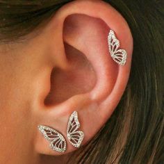 Cercei Din Lut Polimeric, Cool Ear Piercings, Pretty Ear Piercings, Cute Ear Piercings, Butterfly Wing Earrings, Makijaż Smokey Eye, Butterfly Earrings Stud, Piercings Jewelry