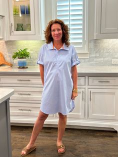 The perfect shirt dress with a little POP! We love this look, casual & chic. One size fits most- fits a size 4-12 best. Oversized relaxed fit. Cotton Poplin. 100% Cotton Cathleen is 5’4” Relaxed Fit Knee-length Shirt Dress, Relaxed Fit Knee-length Shirt Dress With Placket, Chic Daywear Shift Shirt Dress, Chic Shirt Dress With Rolled Sleeves For Day Out, Casual Shirt Dress With Spread Collar And Relaxed Fit, Casual Dress With Relaxed Fit And Spread Collar, Casual Shirt Dress With Spread Collar For Daywear, Chic Cotton Shirt Dress With Rolled Sleeves, Casual Workwear Dress With Shirttail Hem