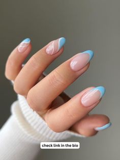 blue nails White Hoco Nails, Hoco Nails, Teen Nails, Baby Blue Nails, Blue Acrylic Nails, Summery Nails