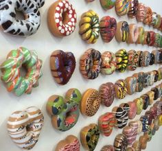 there are many different types of donuts on the wall