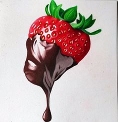 a drawing of a chocolate covered strawberry on a white background