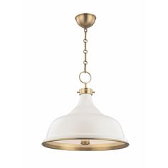 Aged Brass and Off White Painted No. 1 Hanging Pendant - The Well Appointed House White And Brass Pendant Lights Over Kitchen Island, White And Brass Pendant, Gold White Pendant Light, Brass And White Pendants, White Tarnish-resistant Pendant Jewelry, Beach House Lighting, Off White Paints, Hudson Valley Lighting, Hudson Valley