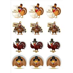 thanksgiving turkey stickers are shown in various shapes and sizes, including an image of a turkey