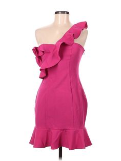 Likely Cocktail Dress Size: 6 Pink Dresses - used. 67% POLYESTER, 27% RAYON, 6% SPANDEX, Ruffles, Short, Sleeveless | Likely Cocktail Dress: Pink Dresses - Used - Size 6 Spring Evening Strapless Knee-length Dress, Fitted Feminine One Shoulder Dress For Spring, Feminine Fitted One Shoulder Dress For Spring, Fitted One Shoulder Dress Feminine Style For Spring, Sleeveless Bodycon Evening Dress For Spring, Sleeveless Spring Evening Bodycon Dress, Spring Sleeveless Mini Evening Dress, Dressy Fitted One-shoulder Sleeveless Dress, Spring Sleeveless Sheath Evening Dress