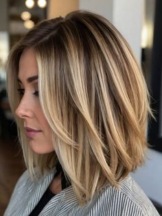 Long Bob Past Shoulders, Womens Collar Bone Haircut, Facial Framing Layers Medium Hair, Blond Mid Length Hair With Layers, Trendy Shoulder Length Haircuts Straight, Shaggy Lob Side Part, Shoulder Bob With Side Bangs, Mid 50's Hairstyles, Short To Mid Length Hair With Layers