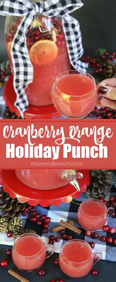 cranberry orange holiday punch is served on a red plate