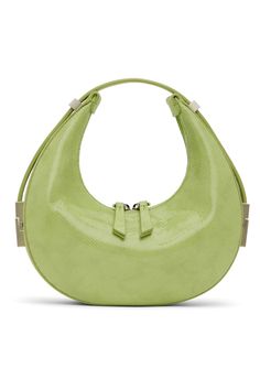 Green Mini Toni Bag by OSOI on Sale Silver Engraving, Top Handle, Patch Pocket, Faux Suede, Shoulder Strap, Top Handle Bag, Silver Tone, Outfit Accessories, Green