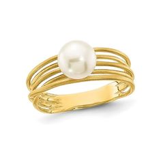 A simple and elegant design matched with a solitaire freshwater cultured white pearl (7-8mm) in a 14 karat yellow gold foundation. 14K Yellow Gold 7-8mm Freshwater Cultured White Pearl Ring Gender: female.  Age Group: adult. White Pearl Ring, Pearl Ring, White Pearl, Cute Jewelry, Pearl White, Women Rings, Fresh Water, Gender Female, Elegant Design