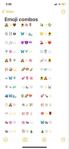 an iphone screen showing the emoj combos icon set in different colors and sizes