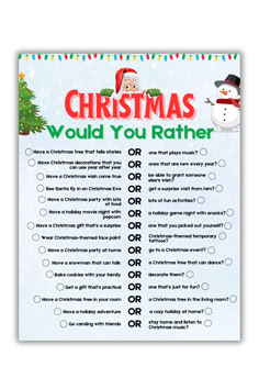 a christmas would you rather do? game with snowman and santa hat on it