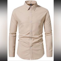 Manfinity Homme Men Argyle Jacquard Shirt Tan Long Sleeve Men’s Dress Shirt. Brand New, Never Worn. Comes With Shein Bag As Well. Tan Button Up, Beige Fitted Shirt With Casual Collar, Shein Shirts, Beige Shirt Dress, Tan Dress Shirt, Long Sleeve Men, Jacquard Shirt, Bone Color, Sleeve Men