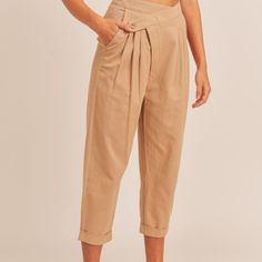 Self: 100% Cotton Lining: 100% Rayon Versatile High Rise Bottoms With Button Closure, High Waist Linen Bottoms With Buttons, Chic Relaxed Fit Bottoms With Button Closure, High Waist Relaxed Fit Pants With Button Closure, Versatile High Waist Bottoms With Buttons, High Waist Pants With Button Closure And Relaxed Fit, Relaxed Fit Bottoms With Button Closure, Linen Trousers With Button Closure, High Rise Pants With Button Closure For Summer