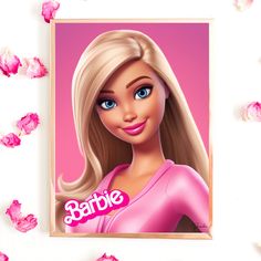 the barbie doll is surrounded by pink flowers