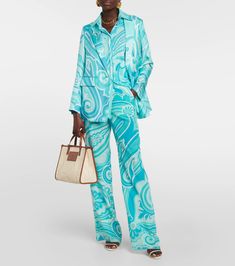 Paisley Shirt in Blue - Etro | Mytheresa Casual Silk Long Sleeve Sets, Casual Silk Sets With Long Sleeve, Etro Paisley, Paisley Print Shirt, Alexander Mcqueen Clothing, Paisley Shirt, Red Accessories, Paisley Top, Silk Pants